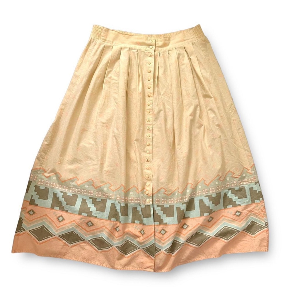 SOLD 70s Vintage Pale Yellow Western A-line Skirt Ms Paquette Button Front